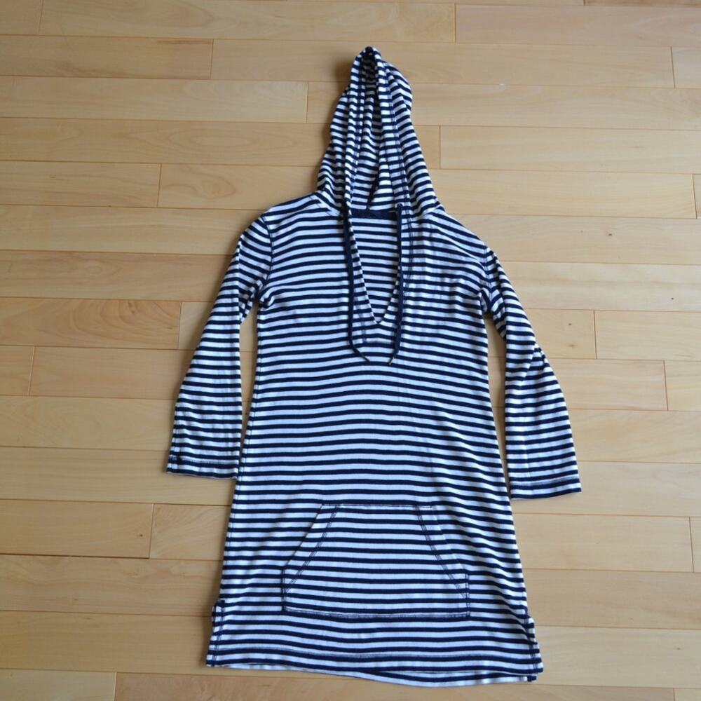 J Crew Striped Hooded Beach Hoodie Navy White